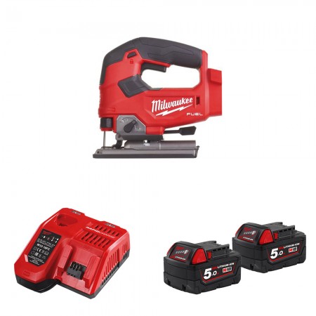 Milwaukee Scie sauteuse 18V M18 FJS-0X + 2 batteries 18V 5 Ah + 1 chargeur M12-18FC