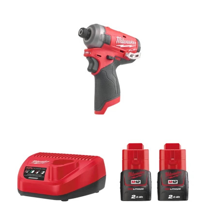 Milwaukee Visseuse à chocs 12V M12 FQID-0 + 2 Batteries 12V 2 Ah + 1 Chargeur C12C