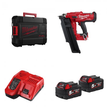 Milwaukee Cloueur de charpente M18 FFN + 2 batteries 18V 5 Ah + 1 chargeur M12-18FC