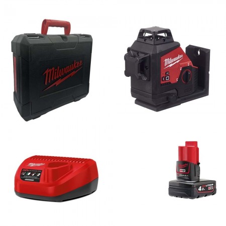 Milwaukee Laser 3 lignes vert 360° 12V M12 3PL + 1 batterie 12V 4 Ah + chargeur C12C