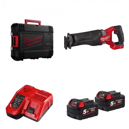 Milwaukee Scie sabre 18V M18 FSZ-502X + 2 batteries 18V 5 Ah + chargeur M12-18FC