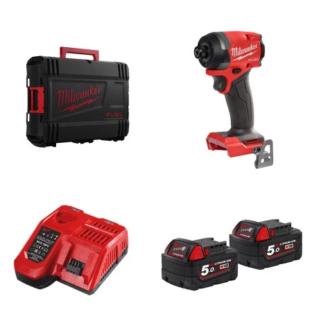 Milwaukee Visseuse à chocs 18V M18 FID3-502X + 2 batteries 18V 5 Ah + 1 chargeur M12-18FC