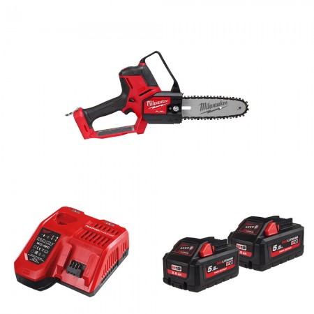 Milwaukee Tronçonneuse d'élagage 18V M18 FHS20-552 + 2 batteries 18V 5.5 Ah + 1 chargeur M12-18FC