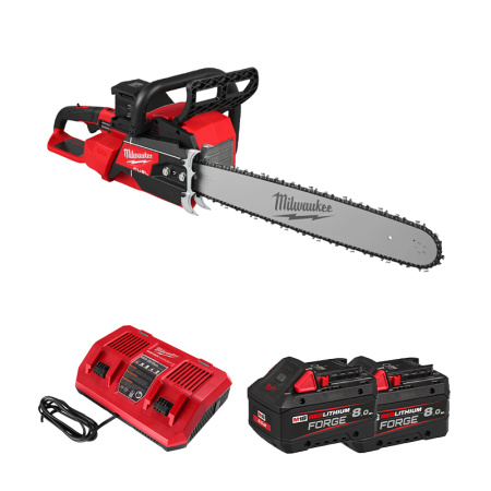 Milwaukee Tronçonneuse à double batterie 50 cm M18 F2CHS50-0 + 2 batteries Forge 18V 8 Ah + chargeur DFC