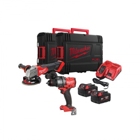 Milwaukee Pack 2 outils 18V perceuse-visseuse à percussion M18 FPD3 + meuleuse M18 FSAG125X