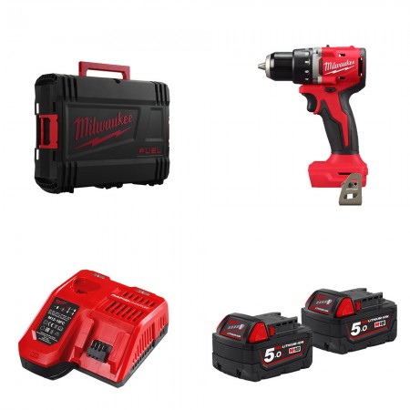 Milwaukee Perceuse visseuse 18V M18 BLDDRC-0X + 2 batteries 18V 5 Ah + 1 chargeur M12-18FC
