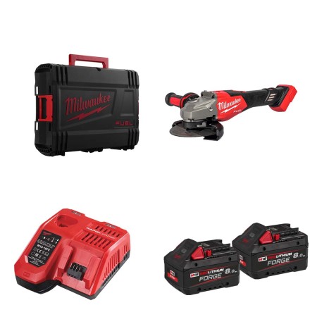 Milwaukee Meuleuse d'angle Ø125 mm M18 FHSAG125XB2-802X + 2 batteries FB 8 Ah + chargeur M12-18 FC