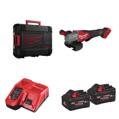 Milwaukee Meuleuse d'angle avec homme mort Ø125 mm M18 FHSAG125XPDB2-802X + 2 batteries FB 8 Ah + chargeur M12-18 FC