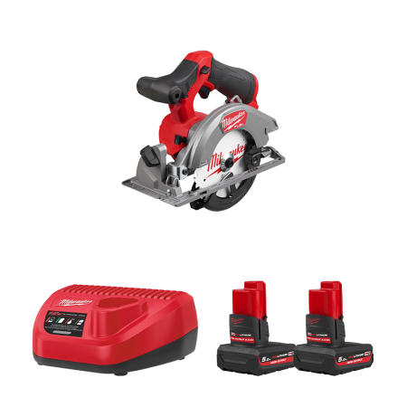 Milwaukee Scie circulaire Ø140 mm 12V M12 FCS442-0 + 2 batteries HB5 Ah 12 V + chargeur C12C