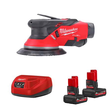 Milwaukee Ponceuse excentrique Ø150mm 12V M12 FROS2.5-0 + 2 batteries HB 5 Ah 12 V + chargeur C12C
