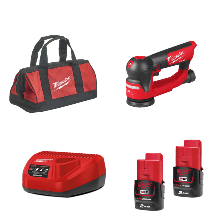 Milwaukee Ponceuse orbitale excentrique Ø75 mm 12V M12 FSDR75-202B + 2 batteries 2 Ah 12V + Chargeur C12C