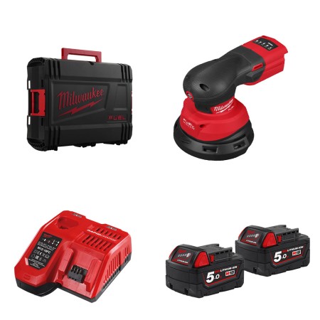 Milwaukee Ponceuse orbitale excentrique Ø125 mm 18V M18 FROS125-502X + 2 batteries 18V 5 Ah + 1 chargeur M12-18FC