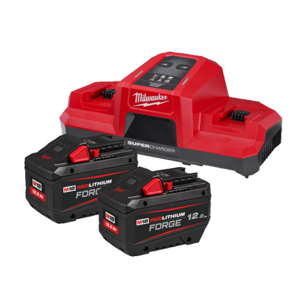 Milwaukee Pack 2 batteries FORGE M18 FB12 18V 12 Ah + chargeur rapide double M18 DBSC