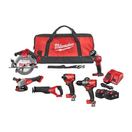Milwaukee Pack 6 outils 18V M18 FPP6G3-502B (M18 FDP3 + M18 FID3 + M18 FSZ + M18 FSAG125X + M18 FCS552 + M18 TLED)