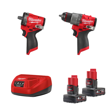 Milwaukee Pack 2 outils 12V perceuse visseuse à percussion M12 FPD2 + boulonneuse M12 FCIWF12G3-0