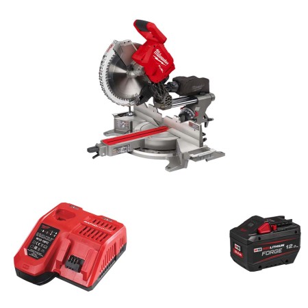 Milwaukee Scie à onglet radiale Ø305 mm 18V M18 FMS305-0 + 1 batterie Forge 18V 12 Ah + chargeur M12-18 FC