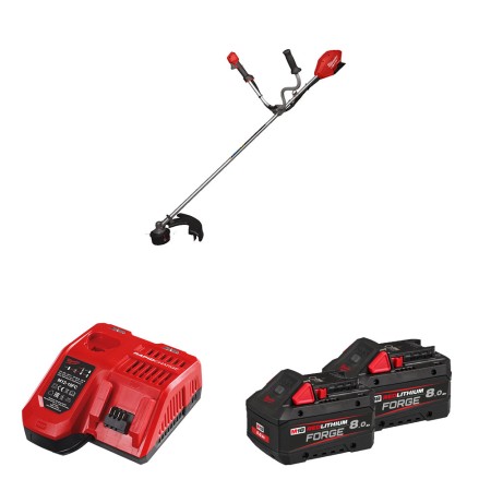 Milwaukee Débroussailleuse 18V M18 FBCU-802 + 2 batteries Forge 18V 8 Ah + 1 chargeur M12-18FC