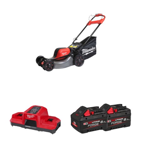 Milwaukee Tondeuse M18 F2LM46-802 + 2 batteries Forge 18V 8 Ah + chargeur double M18 DBSC