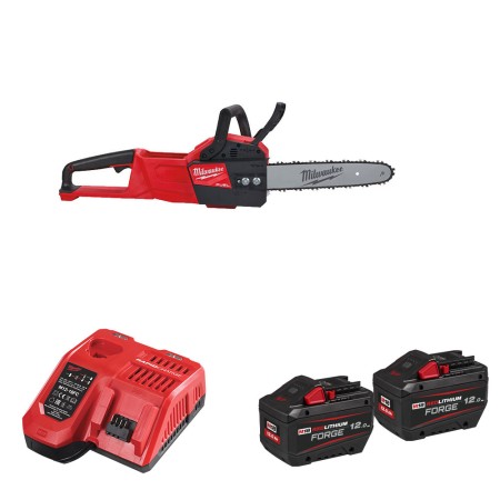 Milwaukee Tronçonneuse 30 cm M18 FCHSC-0 + 2 batteries Forge 18V 12 Ah + chargeur M12-18 FC