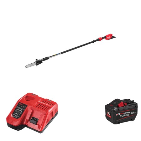 Milwaukee Tronçonneuse d'élagage télescopique M18 FTPS30-0 + 1 batterie Forge 18V 12 Ah + 1 chargeur M12-18 FC