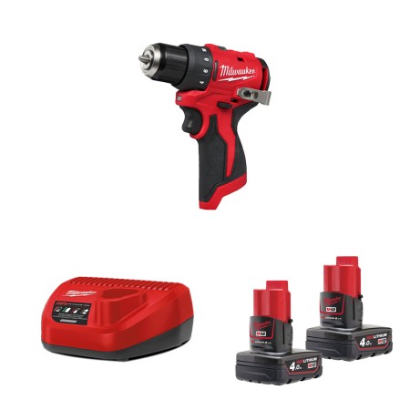 Milwaukee Perceuse visseuse 12V M12 BLDDRC + 2 batteries 12V 4 Ah + 1 chargeur C12C