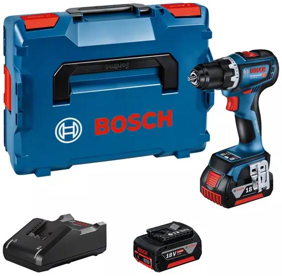 Bosch Perceuse visseuse 18V GSR 18V-90 C + 2 batteries GBA 4Ah + chargeur en coffret L-BOXX