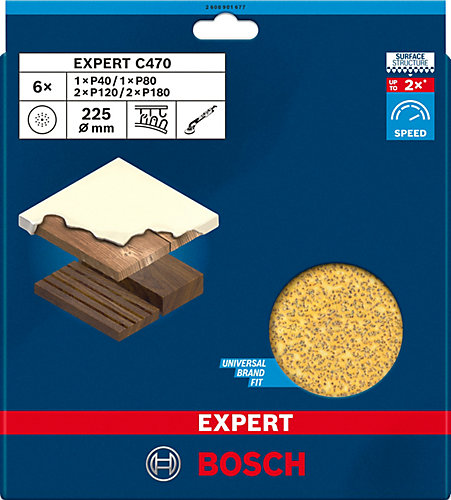 Bosch 6 disques abrasifs Expert C470 ⌀225mm grain 40/80/120/180