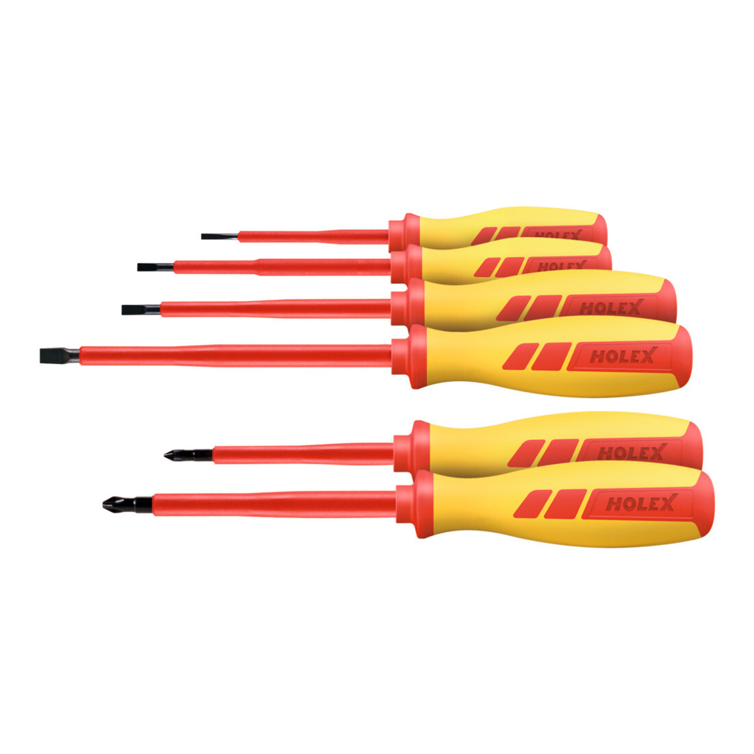 HOLEX Holex Jeu de 6 tournevis d'électricien pour visà fente et Phillips, 100% isolés, Nombre de tournevis: 4/2