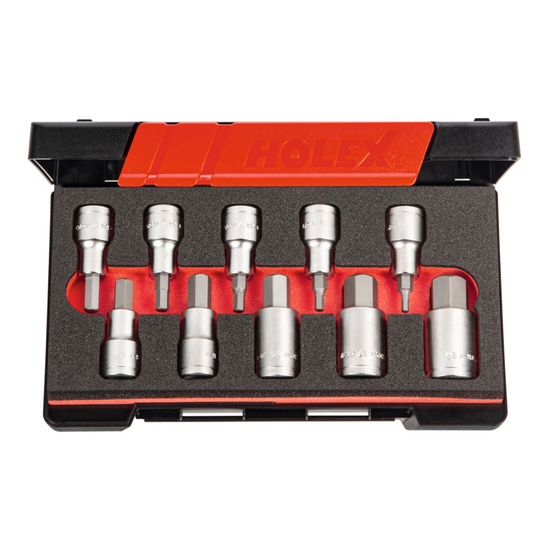 HOLEX Holex Coffret de douilles tournevis pour 6 pans creux, carré 1/2 pouce 10 pièces, Nombre de douilles: 10