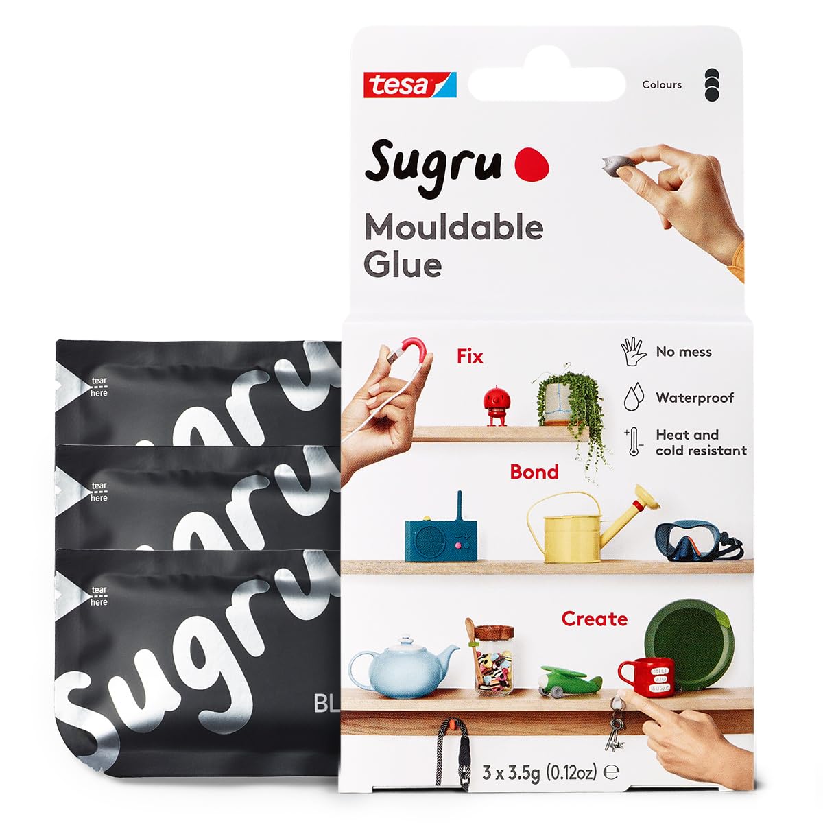 TEAC tesa Sugru formbarer Allzweckkleber 3er Schwarz engl. Vers.