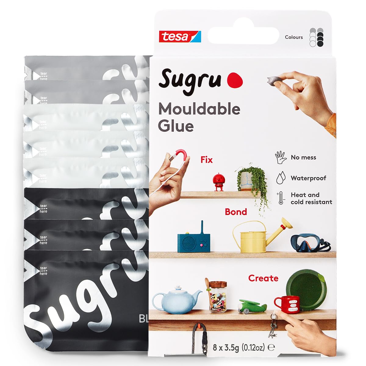 TEAC tesa Sugru Allzweckkleber 8Stk schwarz/weiß/grau