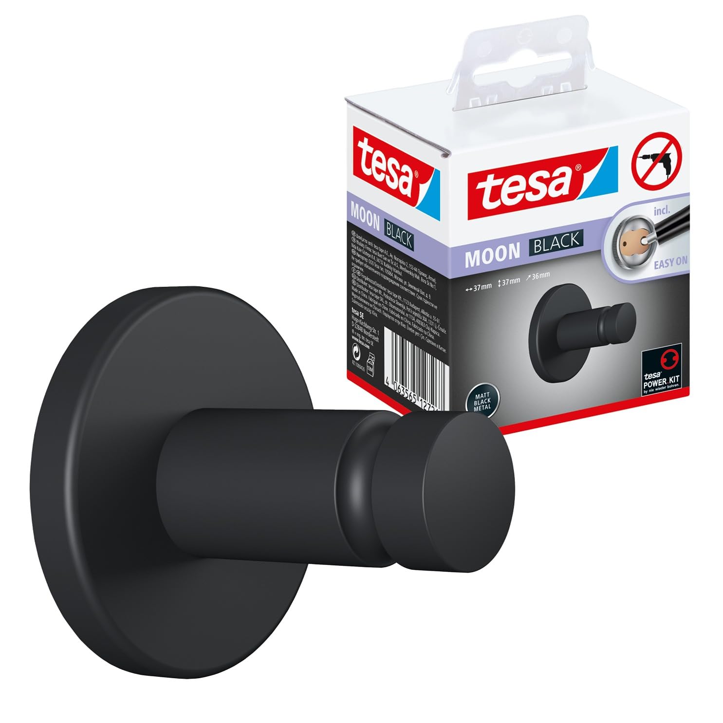 TEAC tesa MOON BLACK Handtuchhaken matt inkl. Klebelösung