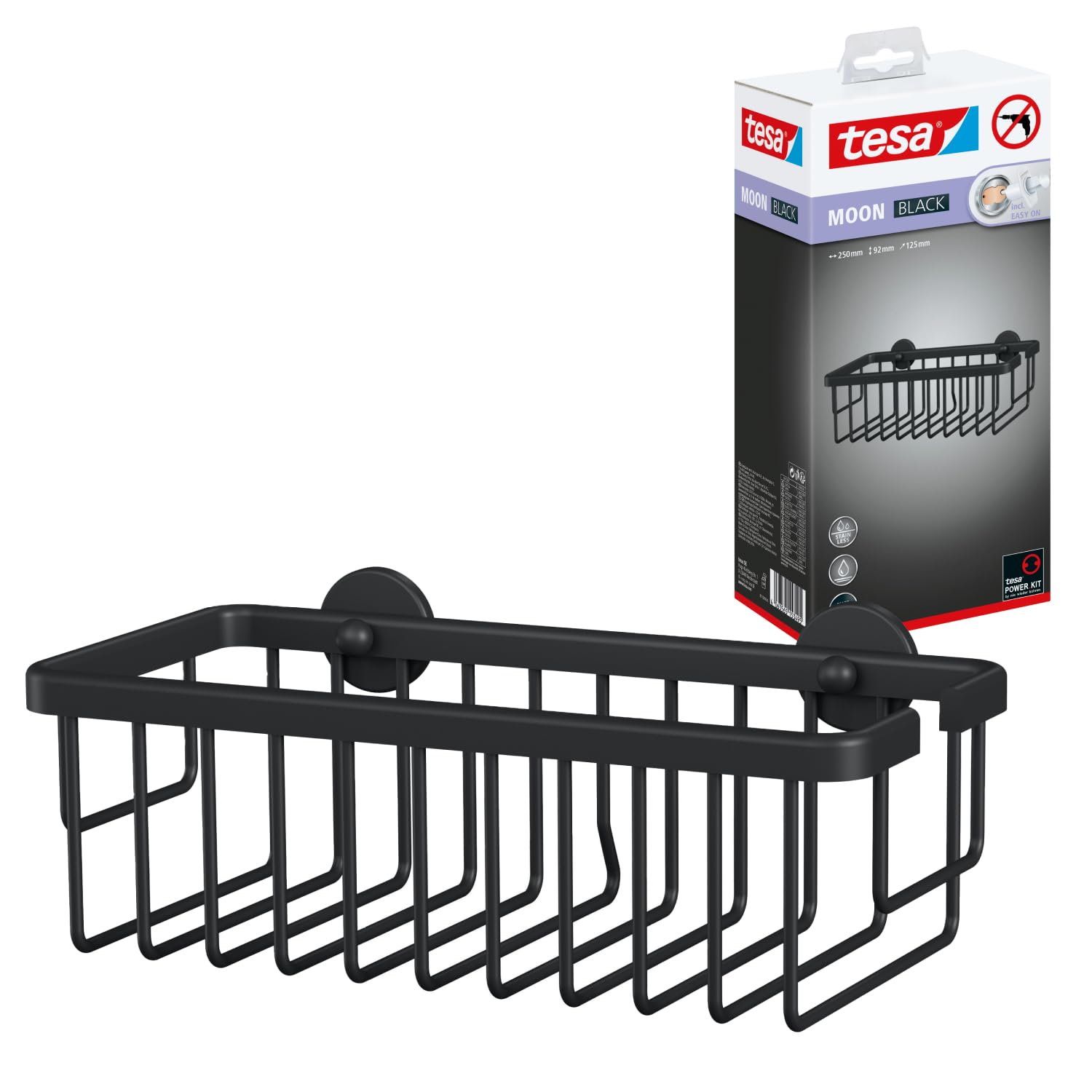 TEAC tesa MOON BLACK Duschkorb matt für Dusche und Badewanne