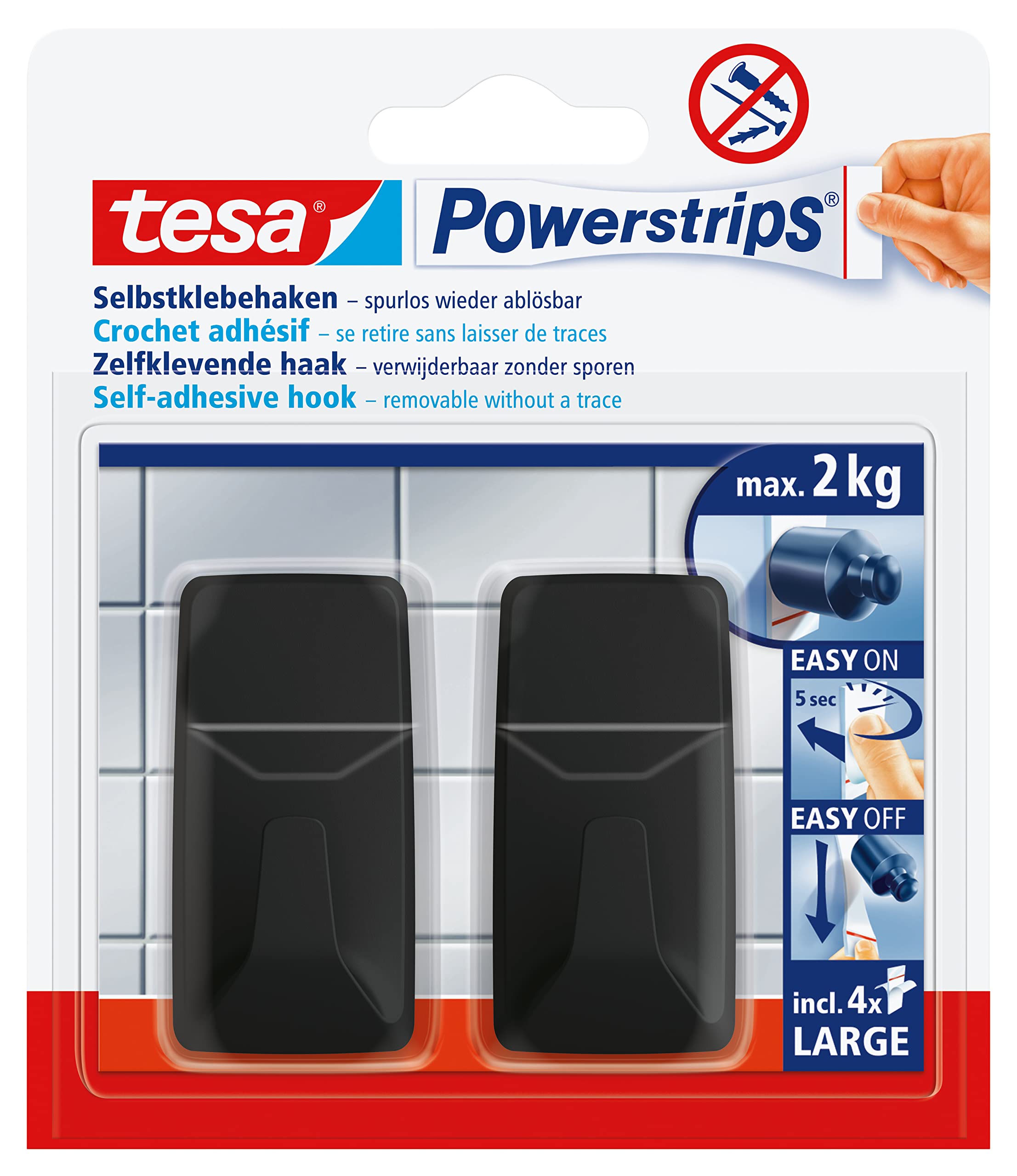 TEAC tesa Powerstrips Haken Large, rechteckig, 2 kg