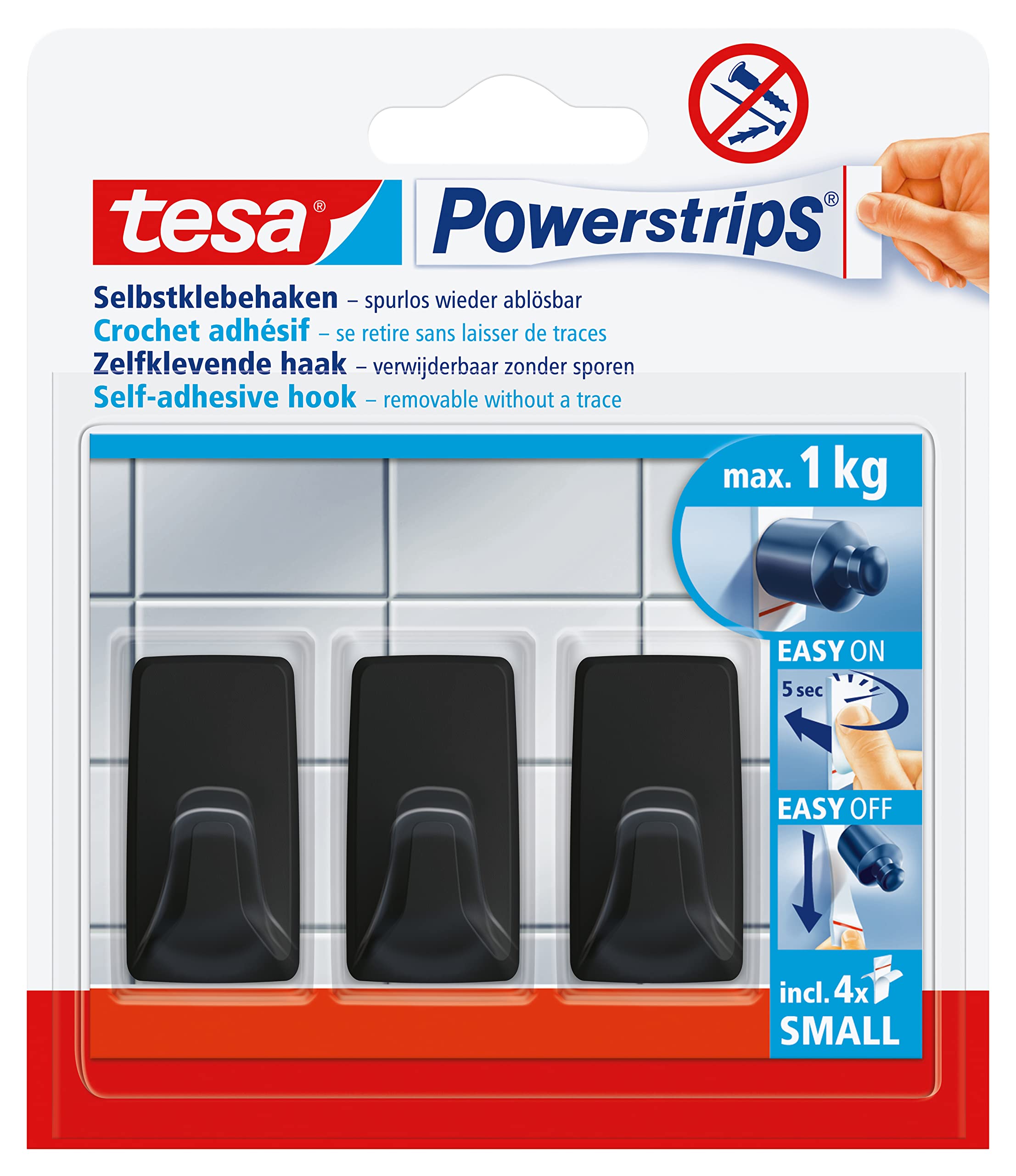 TEAC tesa Powerstrips Haken Small, rechteckig, 1 kg