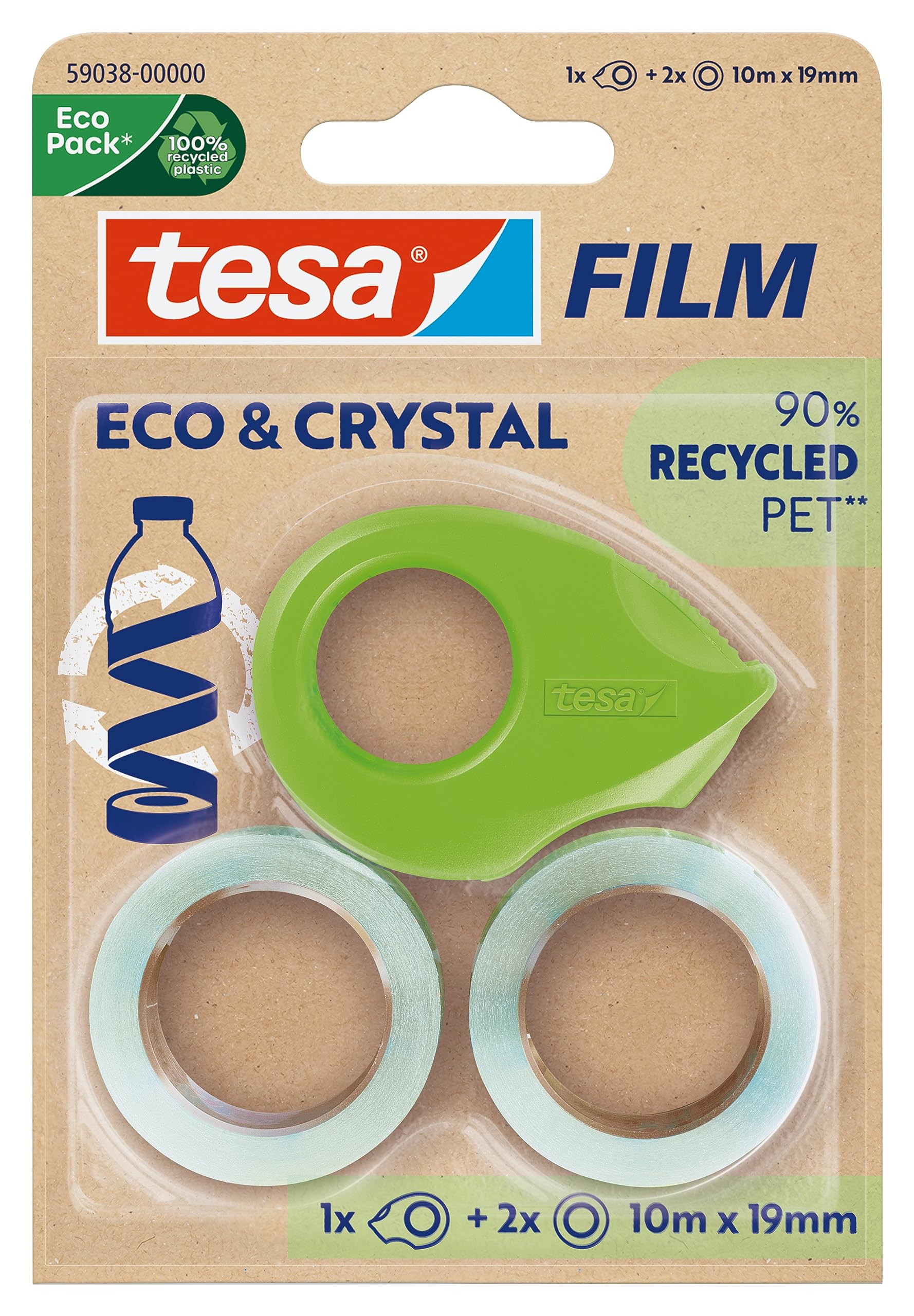 TEAC tesa ECO & CRYSTAL, 2 Rollen 10mX19mm Blister,mit Abroller