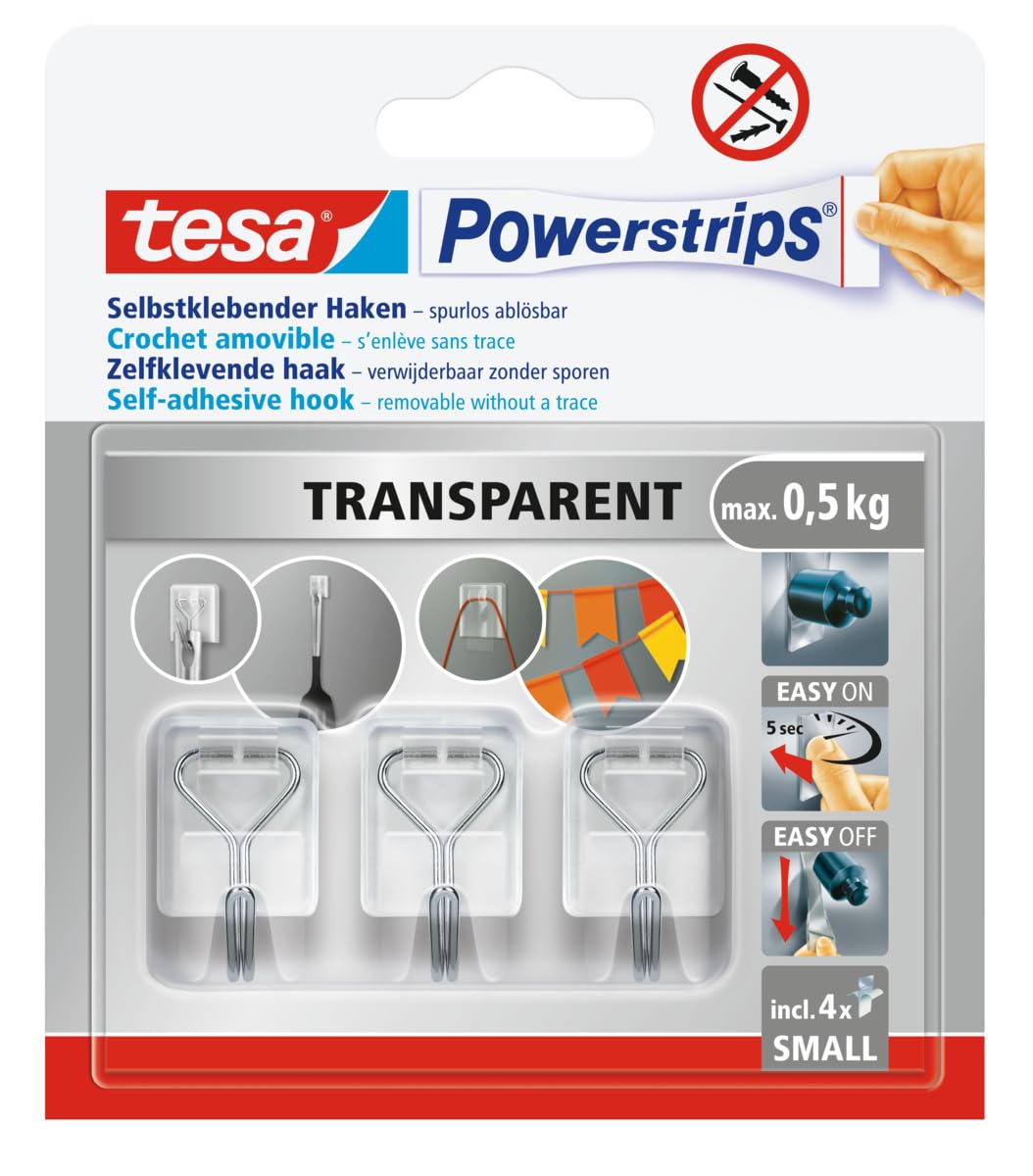TEAC tesa Powerstrips Draht Haken 0.5kg selbstklebend transparent