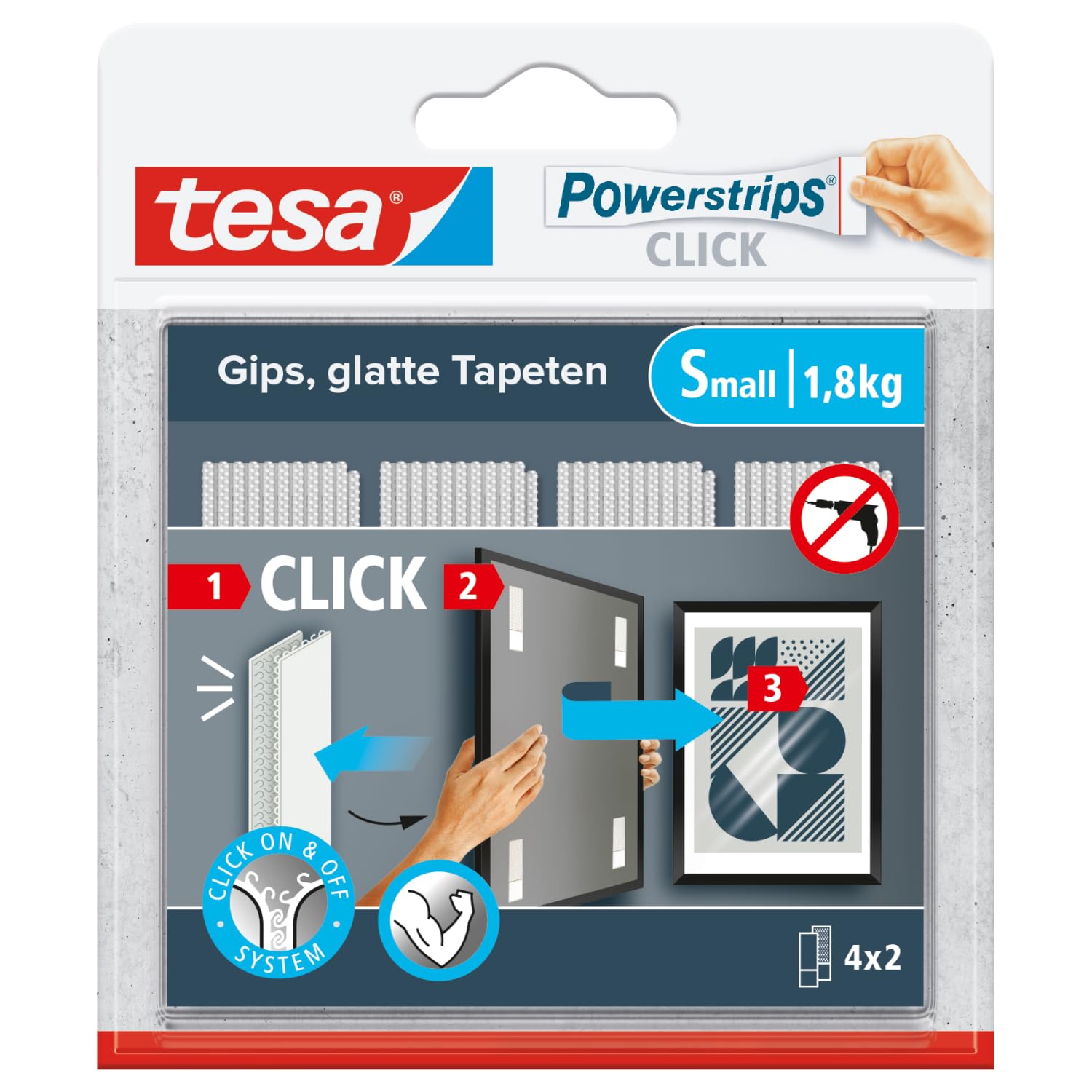 TEAC tesa Powerstrips CLICK SMALL, 1.8kg, selbstkl. Klettband 4x2
