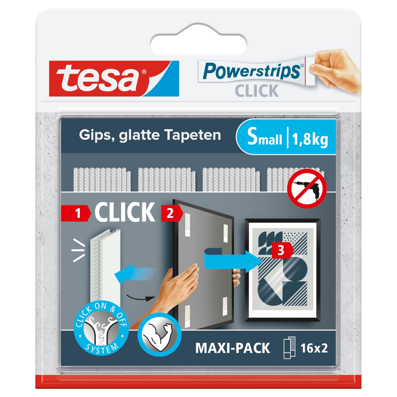 TEAC tesa Powerstrips CLICK SMALL, 1.8kg, selbstkl.Klettband 16x2