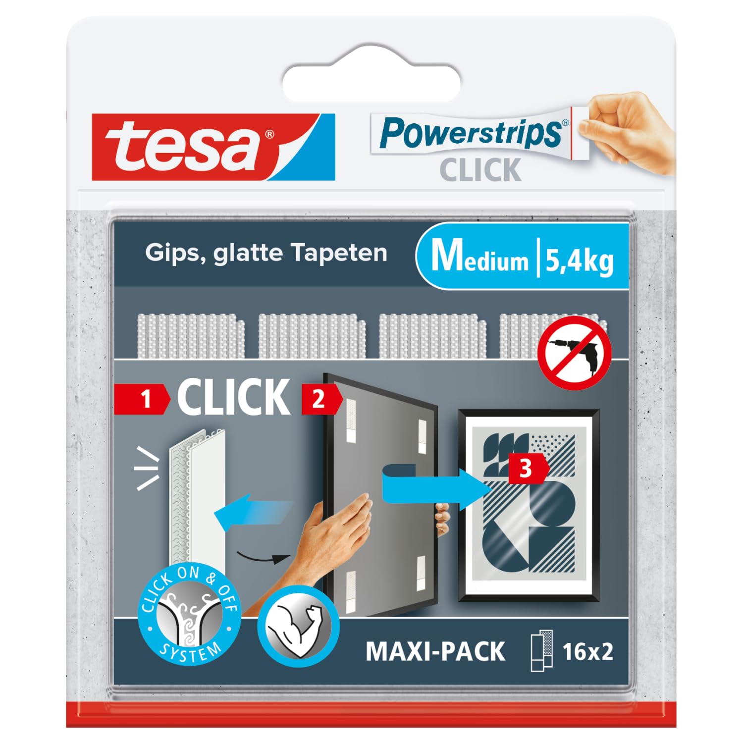 TEAC tesa Powerstrips CLICK MEDIUM 5.4kg selbstkl. Klettband 16x2