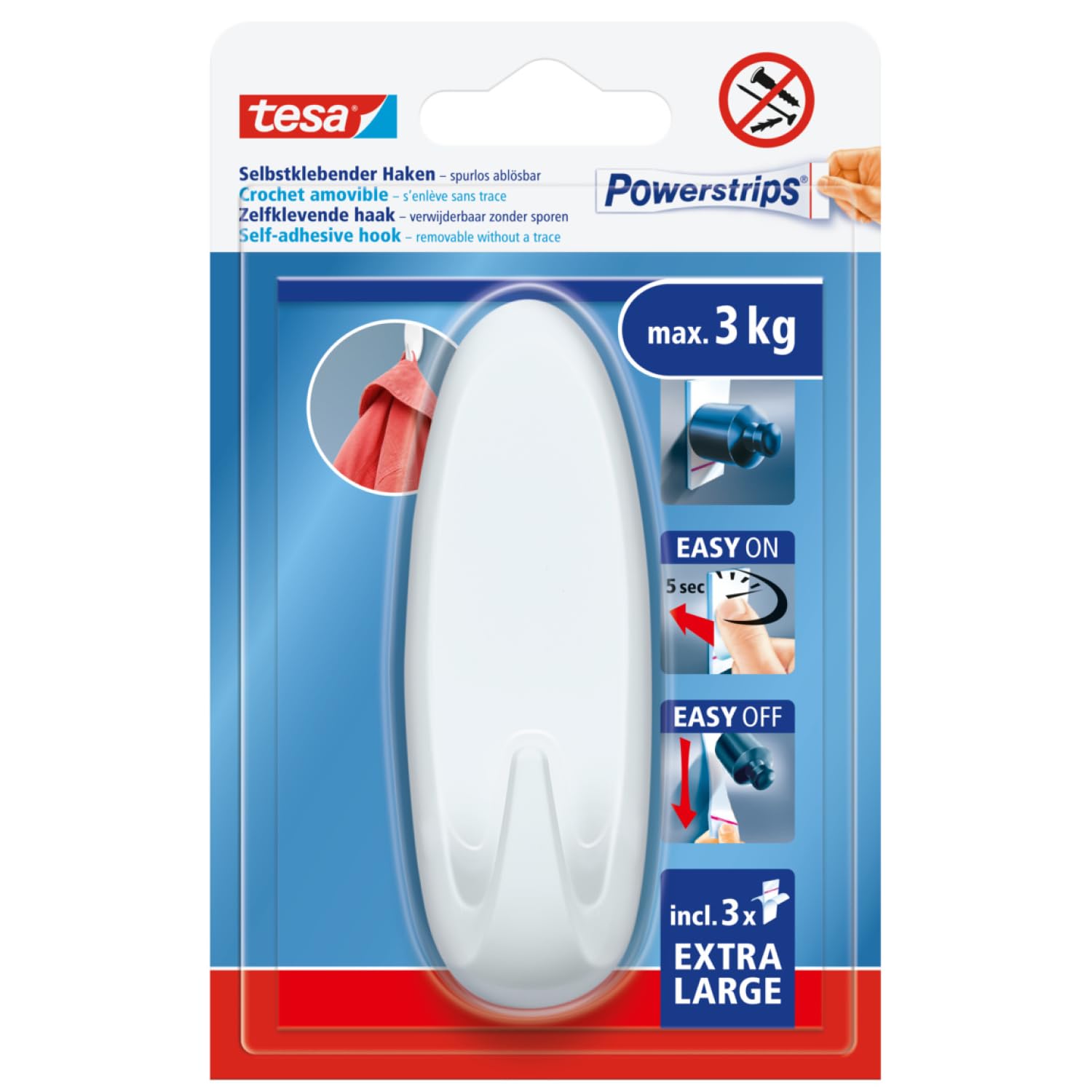 TEAC tesa Powerstrips Haken XL Oval 3kg selbstklebend weiß