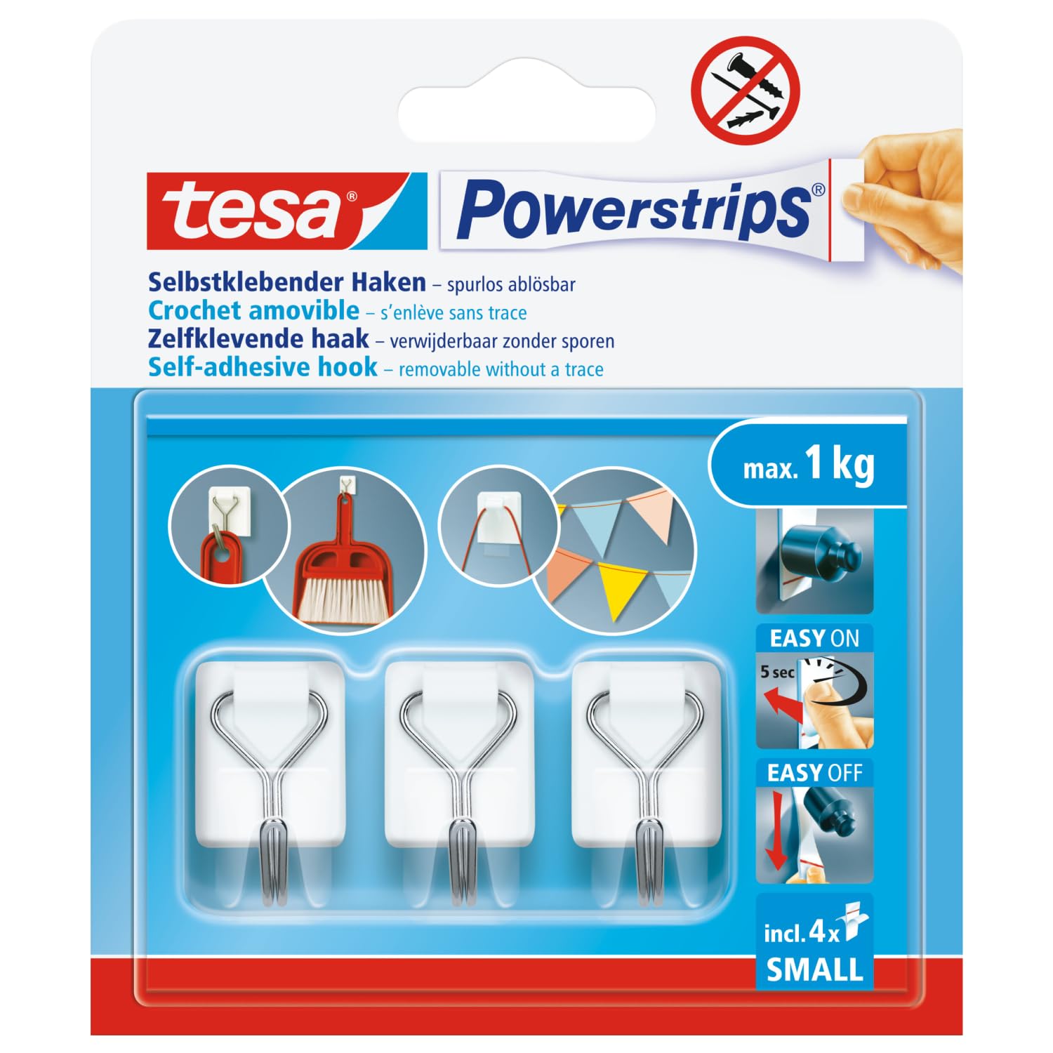 TEAC tesa Powerstrips Draht Haken 1kg 3x selbstklebend weiß
