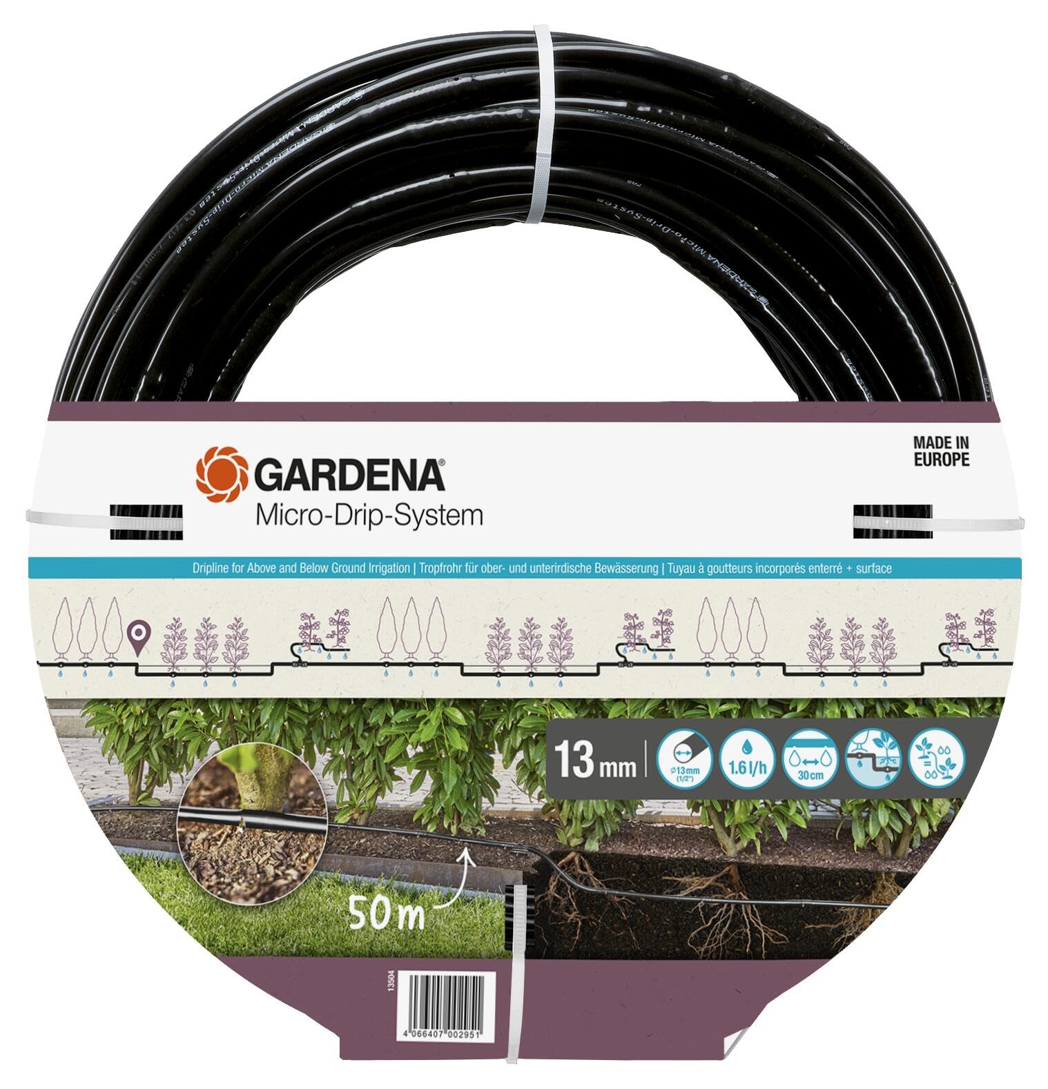 GARDENA MDS Tropfrohr 1,6 l/h, ober-/unterirdi Verlegu 50 m