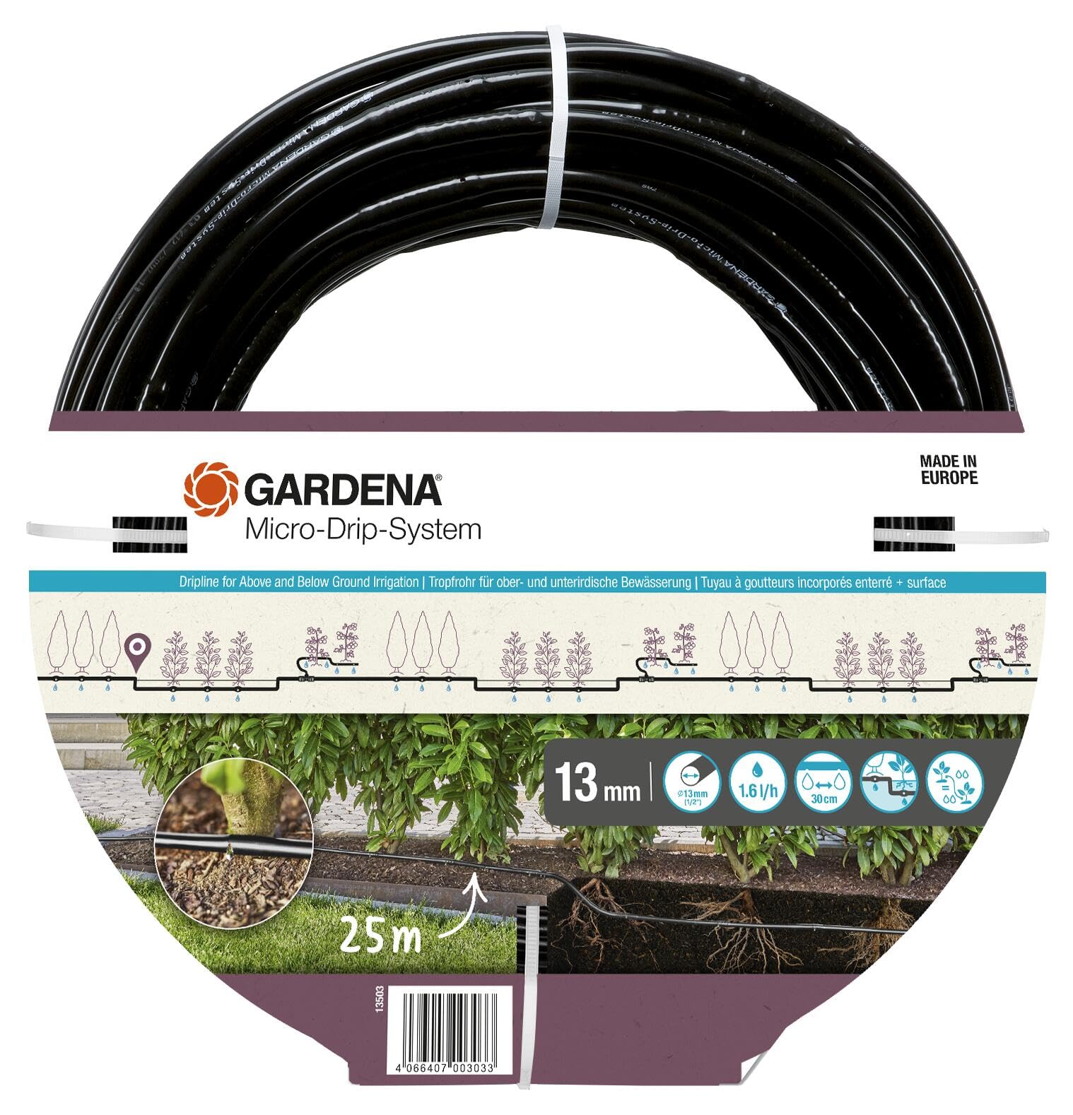GARDENA MDS Tropfrohr 1,6 l/h ober-/unterird Verlegung 25 m