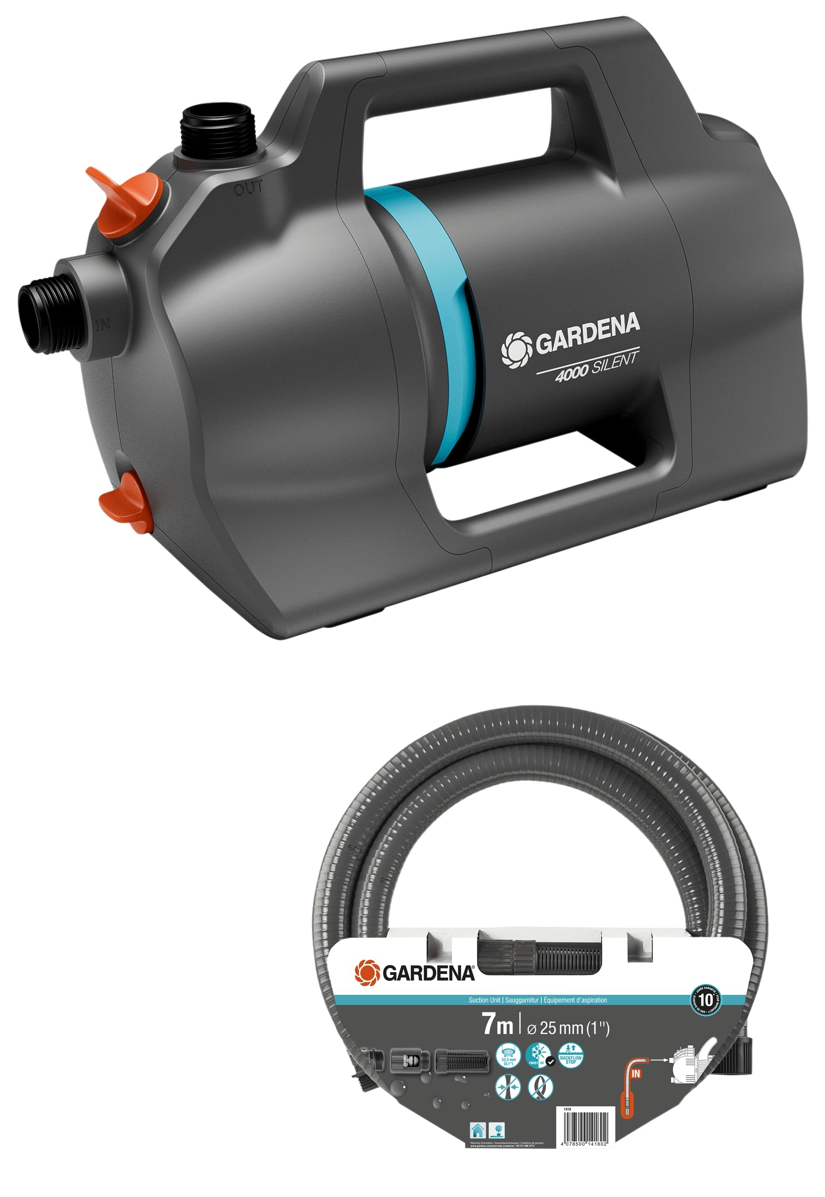 GARDENA Gartenpumpe 4100 Silent Saugschlauch-Set