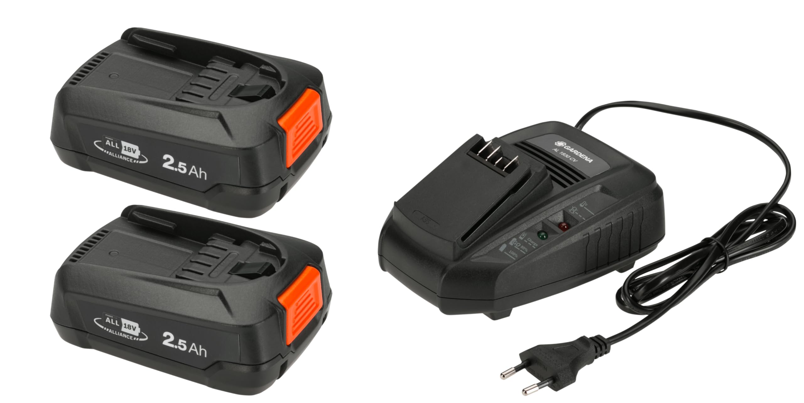 GARDENA Starter-Kit P4A 2 x PBA 18V/45 2,5 Ah + AL 1830 CV