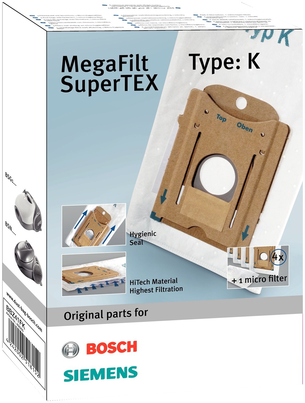 Bosch 4 sacs aspirateur + 1 filtre