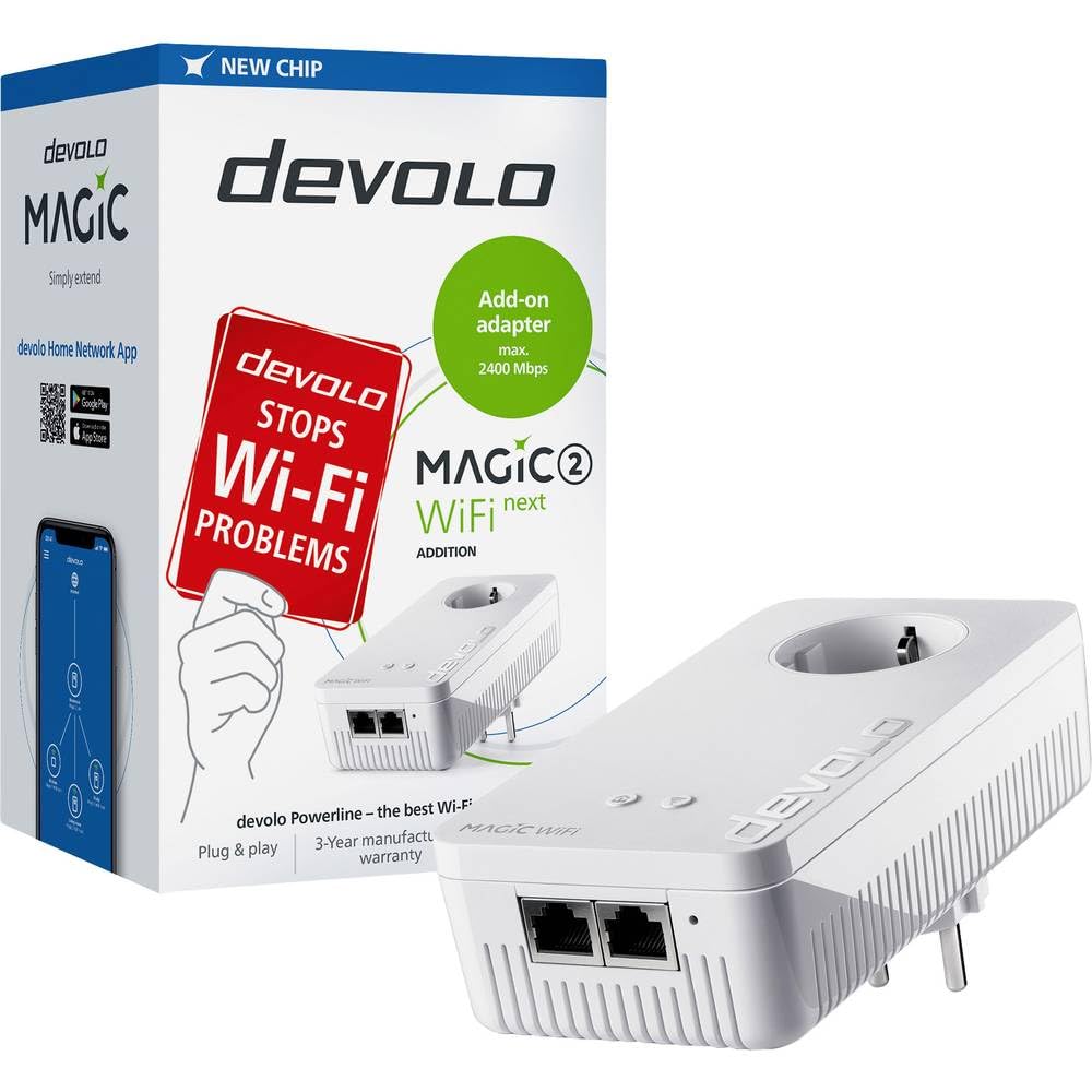 DEVOLO devolo Magic 2 WiFi next Powerline Adapter Powerline bis zu 2.400 Mbit/s, WiFi 5 bis zu 1.167 Mbit/s, 2x Gigabit LAN