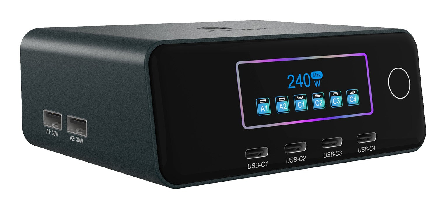 ICY BOX GaN-Ladegerät mit LCD-TFT Display bis zu 240W