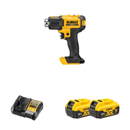 DeWalt Décapeur Thermique 18V DCE530N-XJ + 2 batteries 18V 5 Ah + 1 chargeur DCB1104-QW